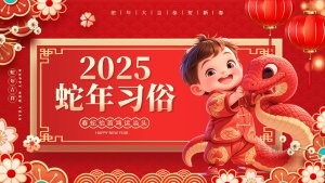 2025蛇年吉祥红色喜庆春节习俗PPT模板