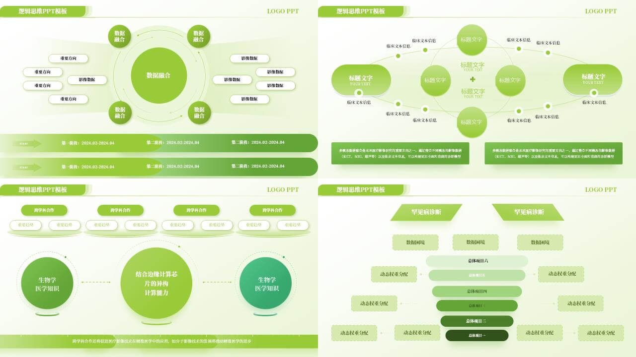 绿色自然风PPT逻辑思维架构图模板